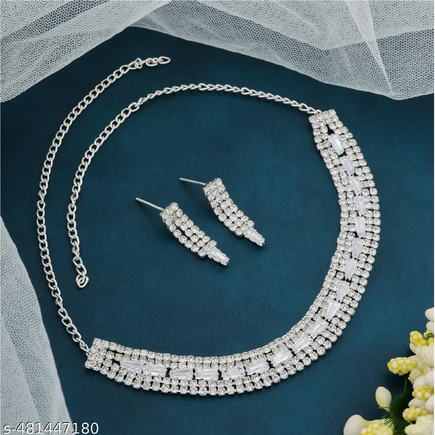 Silver Stone Necklace Set For Women